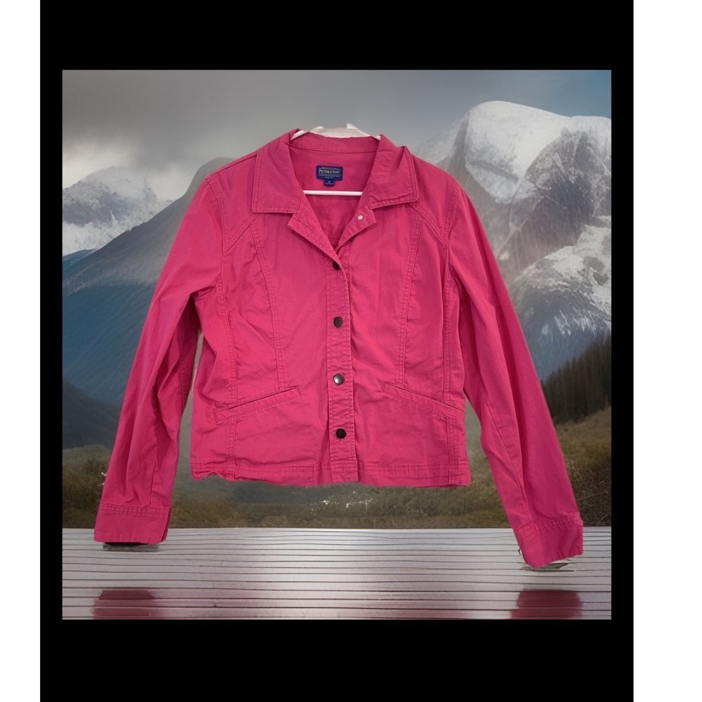 Pendleton Jacket Womens Medium Pink Cotton Stretch Button Front Pockets Casual